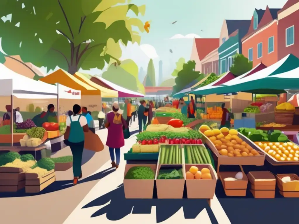 Mercado orgánico lleno de vida: frutas, verduras y comunidad