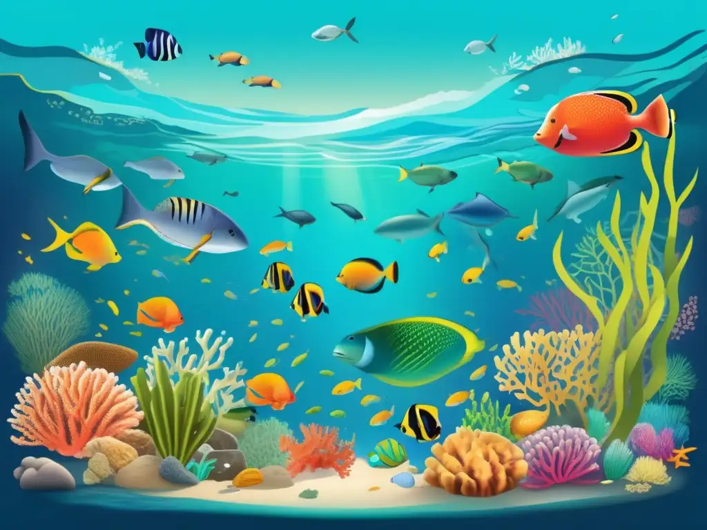 Recreación vívida de un arrecife de coral saludable
