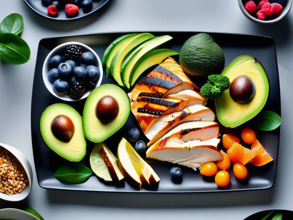 Deliciosa y Colorida Variedad de Alimentos Saludables en Plataforma Negra