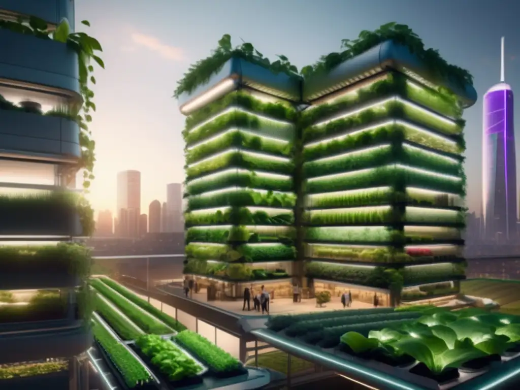 Granja vertical futurista: naturaleza y tecnología en armonía