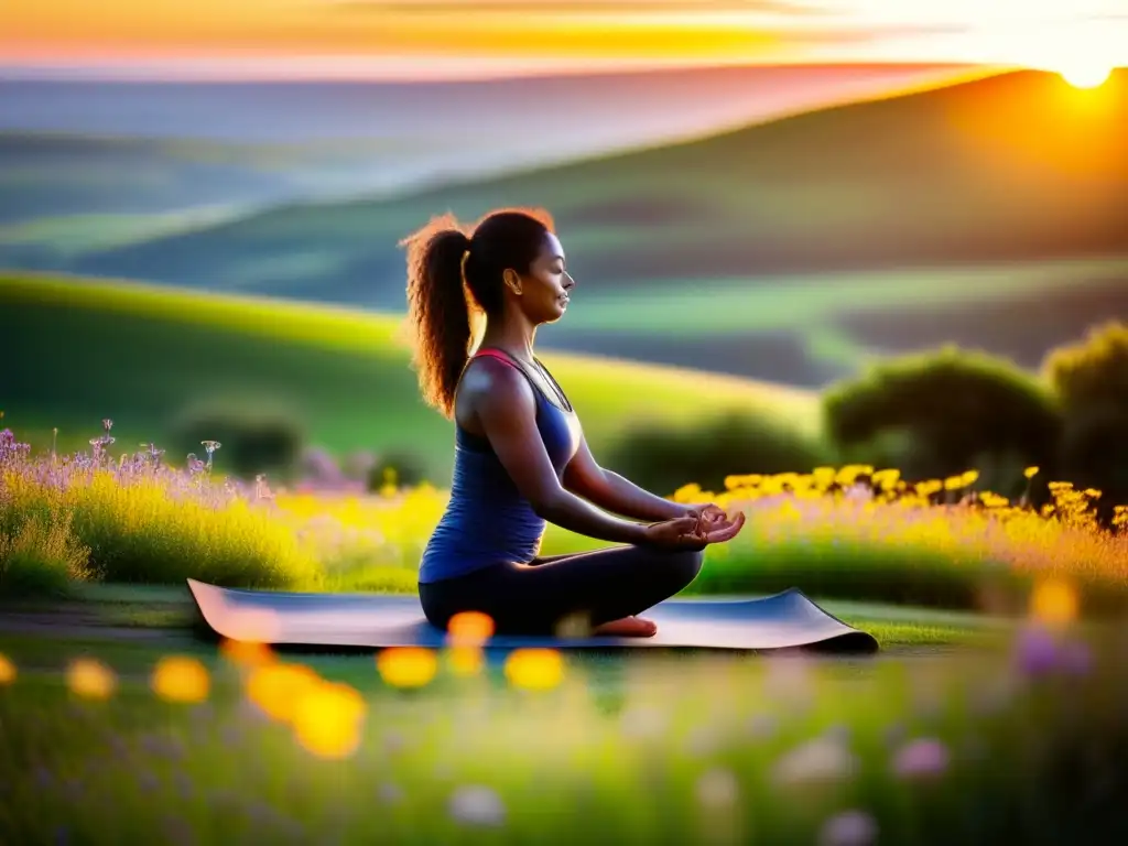 'Practicar yoga al atardecer en la naturaleza, refleja la importancia del ejercicio en trastornos alimentarios'